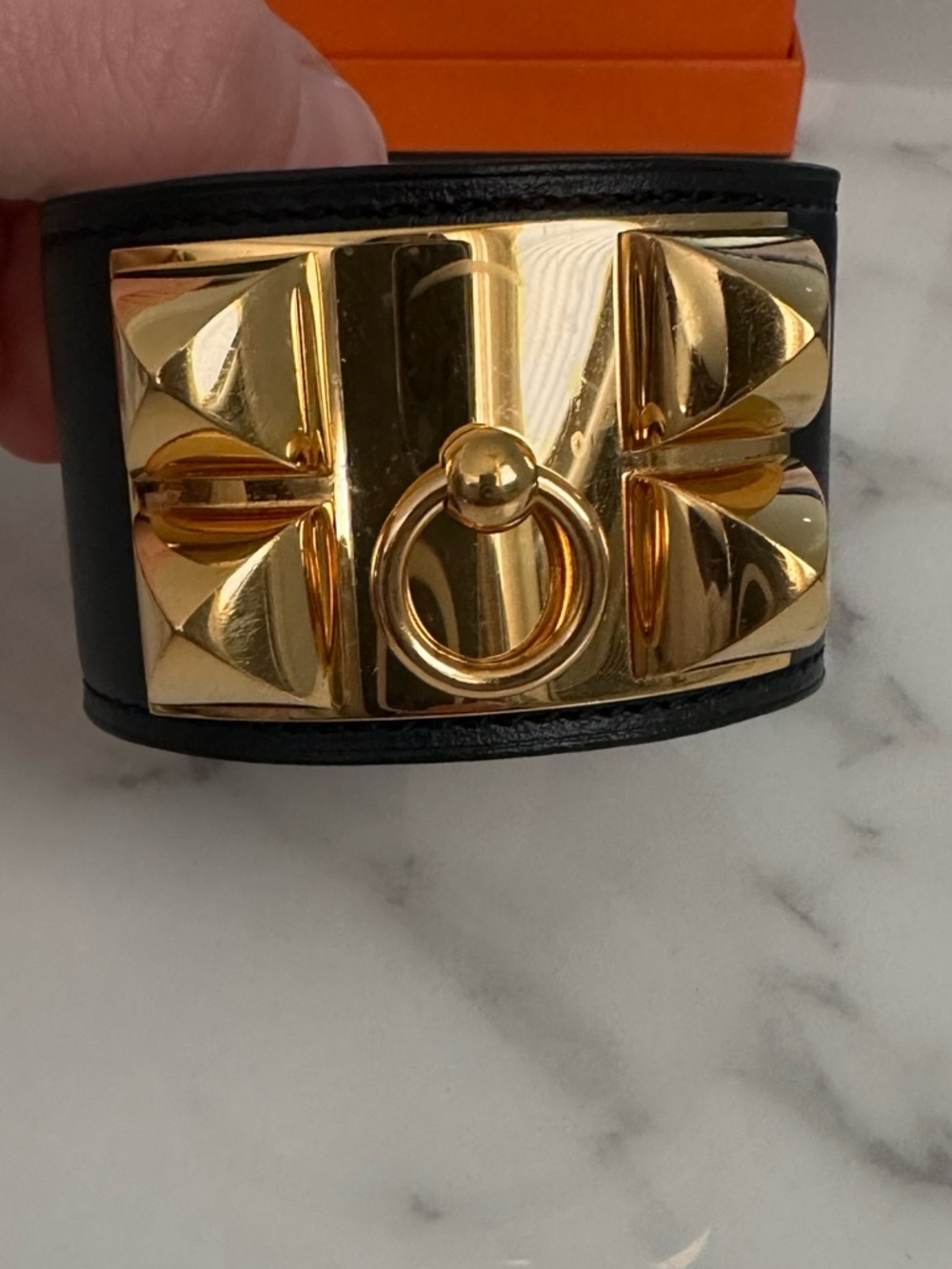 Hermès Collier de Chien Gold & Black Leather Bracelet - Picture 2 of 16